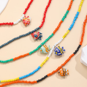 Beaded dopamine tropical fish element ceramic hand-painted colorful necklace