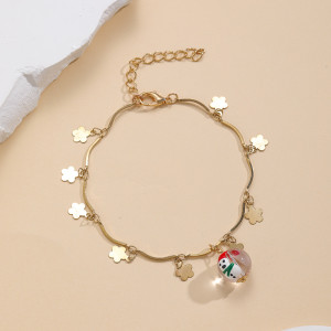 Christmas Glass Bead Alloy Flower Bracelet