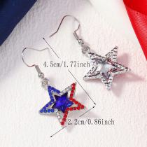 American flag pattern Independence Day alloy diamond studded pentagram earrings
