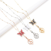 Lanyard Necklace Butterfly Drop Oil Easy Pull Chain Keychain Necklace
