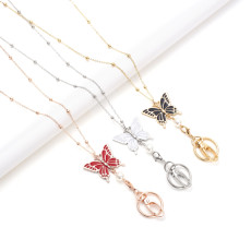 Lanyard Necklace Butterfly Drop Oil Easy Pull Chain Keychain Necklace