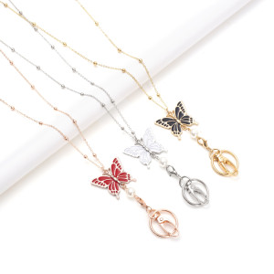 Lanyard Necklace Butterfly Drop Oil Easy Pull Chain Keychain Necklace
