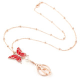 Lanyard Necklace Butterfly Drop Oil Easy Pull Chain Keychain Necklace