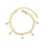 Stainless steel small flower daisy double-layer bracelet