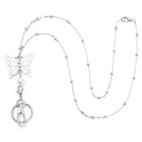 Lanyard Necklace Butterfly Drop Oil Easy Pull Chain Keychain Necklace