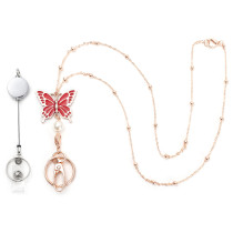 Lanyard Necklace Butterfly Drop Oil Easy Pull Chain Keychain Necklace