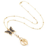 Lanyard Necklace Butterfly Drop Oil Easy Pull Chain Keychain Necklace