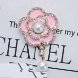 20MM Pearl rhinestone Camellia Alloy  snap button charms