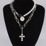 Cross Pearl Necklace fit 20mm Snaps button jewelry wholesale