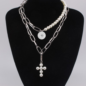 Cross Pearl Necklace fit 20mm Snaps button jewelry wholesale