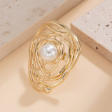Irregular elliptical alloy winding ring, geometric ripple pearl ring