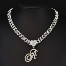 Hip hop diamond studded letter pendant, heart-shaped LOVE Cuban necklace