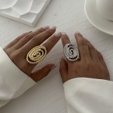 Irregular elliptical alloy winding ring, geometric ripple pearl ring