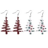 Christmas Tree Shaped Snowflake Grid Pine Leather Earrings