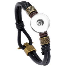 Minimally woven black cowhide bracelet popular retro bracelet fit 18mm snap button jewelry