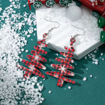 Christmas Tree Shaped Snowflake Grid Pine Leather Earrings