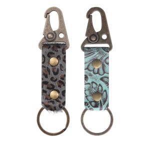 Horse hair leopard print relief carving keychain car pendant