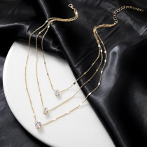 Multi layered pentagram fashionable zircon pendant necklace