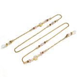 Stainless steel sun and moon concentric glasses chain rope hanging neck hanging chain rope sunglasses pearl crystal