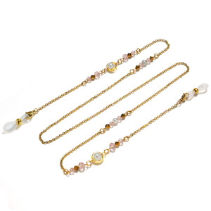 Stainless steel sun and moon concentric glasses chain rope hanging neck hanging chain rope sunglasses pearl crystal