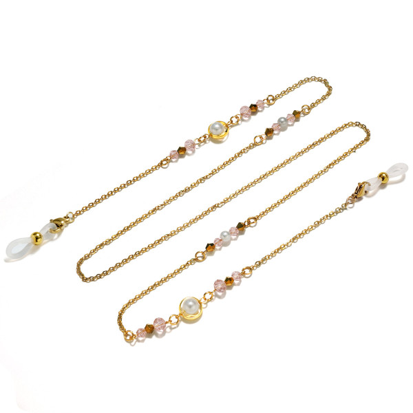 Stainless steel sun and moon concentric glasses chain rope hanging neck hanging chain rope sunglasses pearl crystal