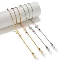 Stainless steel sun and moon concentric glasses chain rope hanging neck hanging chain rope sunglasses pearl crystal