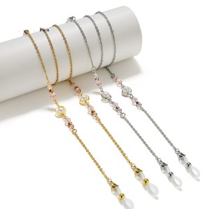 Stainless steel sun and moon concentric glasses chain rope hanging neck hanging chain rope sunglasses pearl crystal