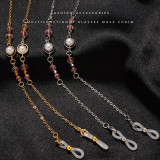 Stainless steel sun and moon concentric glasses chain rope hanging neck hanging chain rope sunglasses pearl crystal