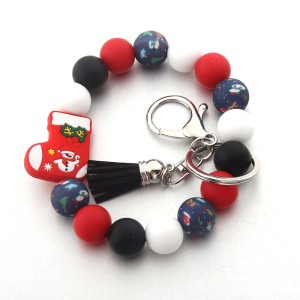 Silicone cartoon Christmas reindeer boots bracelet tassel bracelet keychain