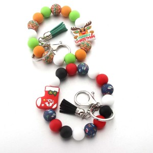 Silicone cartoon Christmas reindeer boots bracelet tassel bracelet keychain