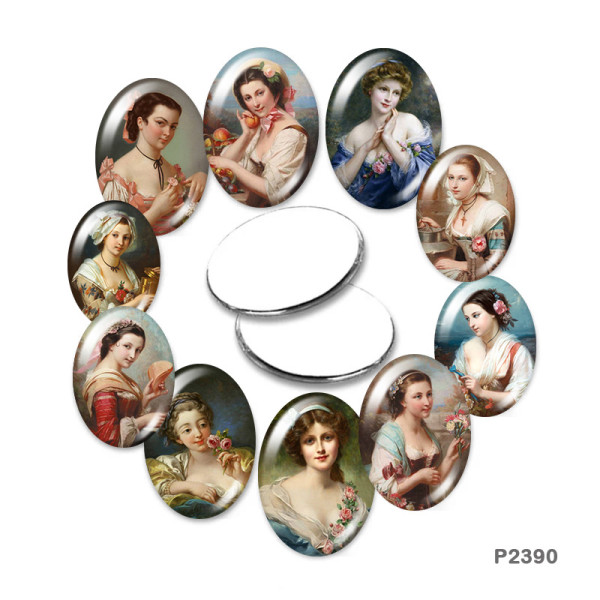20MM 10pcs/lot Retro oil painting lady glass snap button charms
