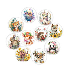 20MM 10pcs/lot Cartoon  Unicorn  Deer  rabbit  panda  hedgehog  Print glass snap button charms