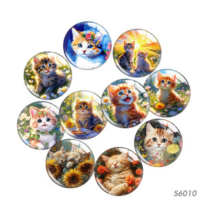 20MM 10pcs/lot cat Print glass snap button charms