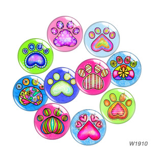 20MM 10pcs/lot Dog paw print glass snap button charms
