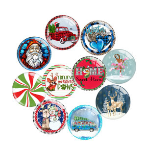 20MM 10Pcs/lot Christmas Print glass snap button charms