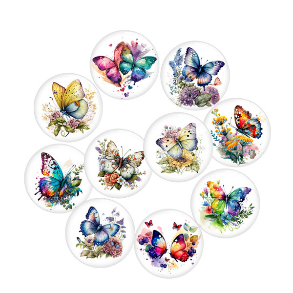20MM 10pcs/lot color  Butterfly Print glass snap button charms