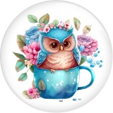 20MM 10pcs/lot Flower color owl  Print glass snap button charms