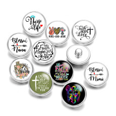 20MM 10Pcs/lot love faith Print glass snaps buttons  DIY jewelry