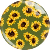 20MM 10Pcs/lot  sunflower Print glass snaps buttons  DIY jewelry