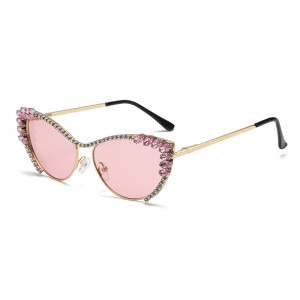 Metal inlaid diamond sunglasses, cat eye sunglasses with diamond sunshade glasses