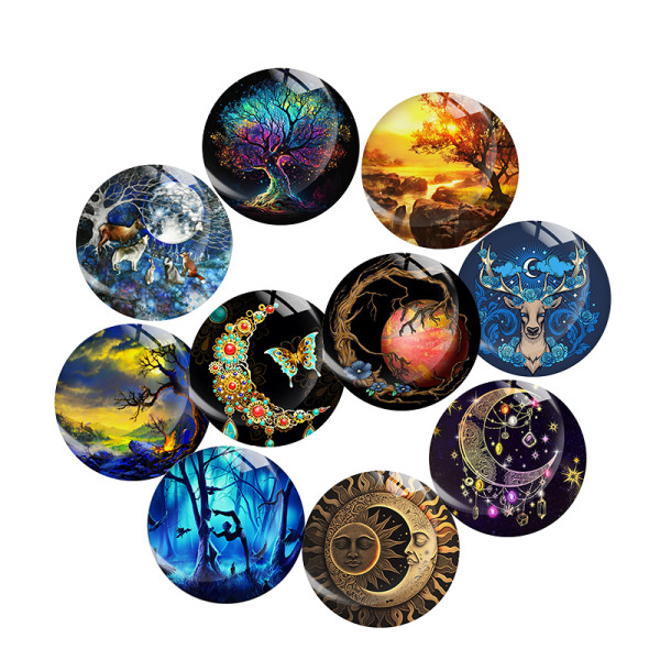 20MM 10Pcs/lot sun and moon Print glass snap button charms