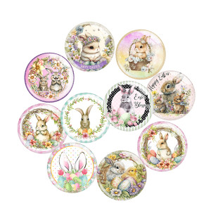 20MM 10Pcs/lot Rabbit Easter Print glass snap button charms