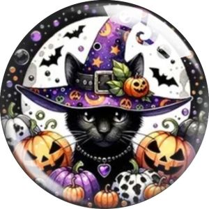 20MM 10pcs/lot Halloween Cat Cartoon  glass snap button charms