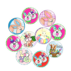 20MM 10Pcs/lot Easter Bunny Print glass snap button charms