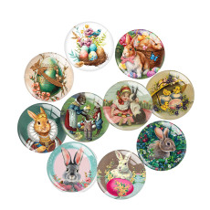 20MM 10pcs/lot  happy easter rabbit Print glass snap button charms