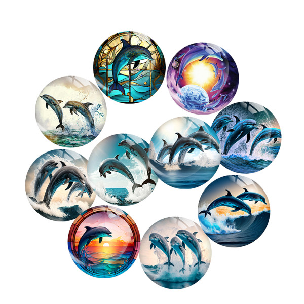 20MM 10Pcs/lot dolphin Print glass snap button charms