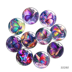 20MM 10pcs/lot butterfly Print glass snap button charms