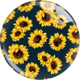 20MM 10Pcs/lot  sunflower Print glass snaps buttons  DIY jewelry