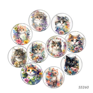 20MM 10pcs/lot cat Print glass snap button charms