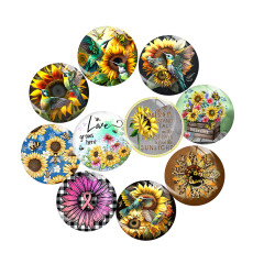 20MM 10Pcs/lot sunflower Print glass snap button charms